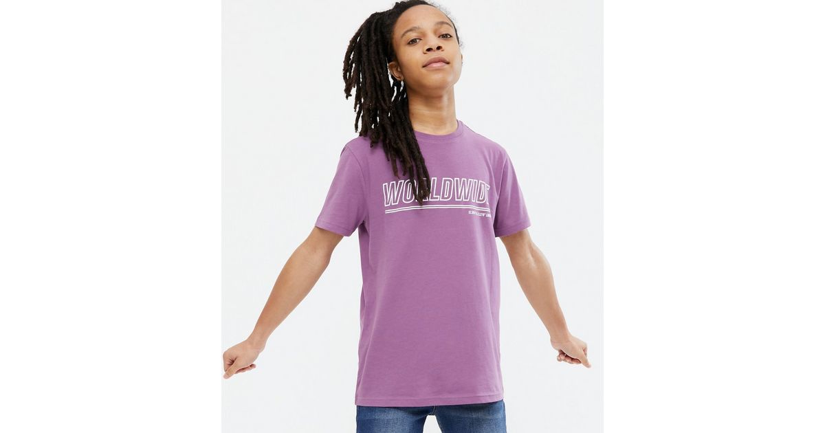 Boys Lilac Worldwide Logo TShirt New Look