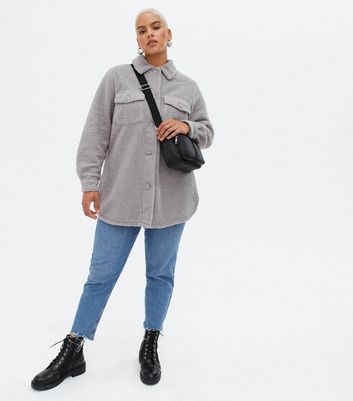 Click to view product details and reviews for Curves Grey Teddy Pocket Front Shacket New Look.