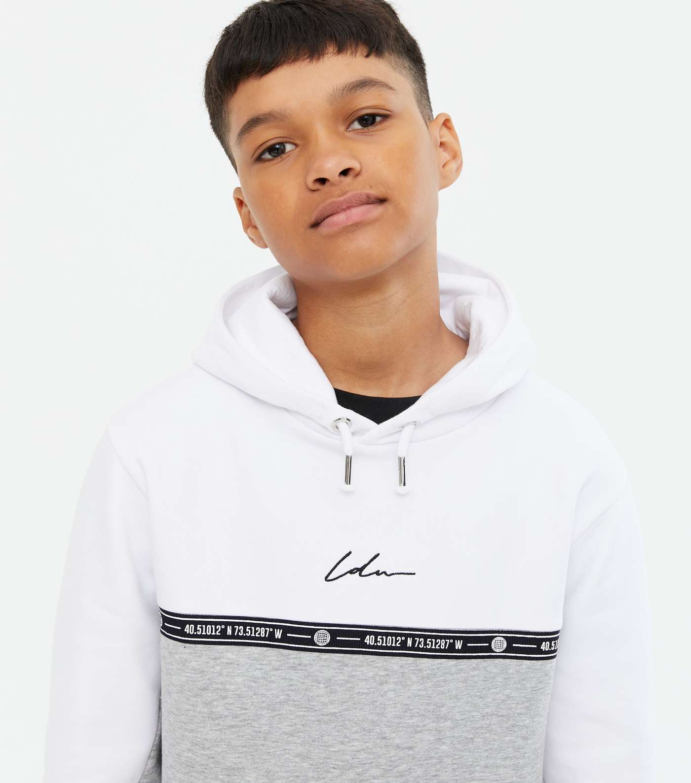 Boys White LDN Embroidered Colour Block Hoodie Image 3