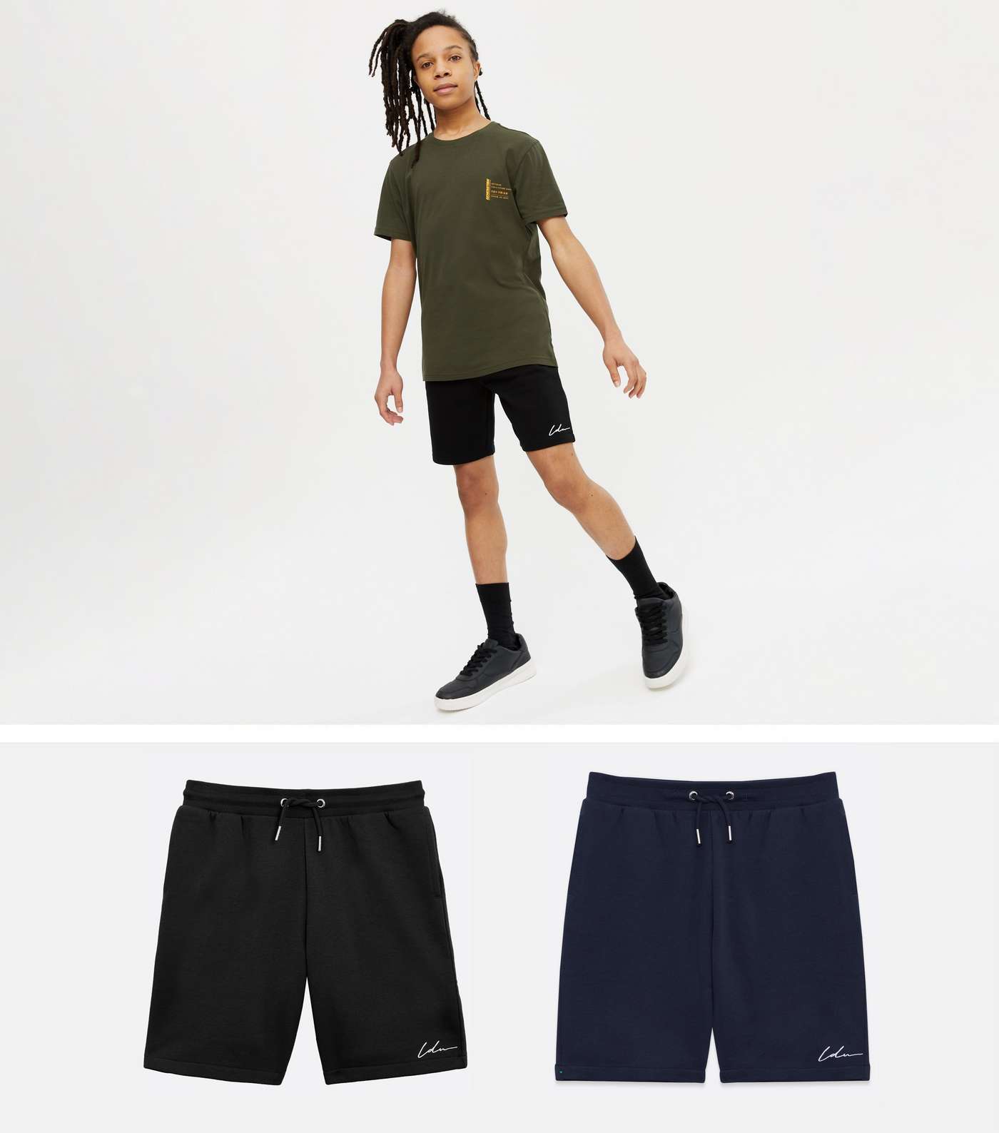 Boys 2 Pack Black and Navy LDN Logo Cuffed Joggers
