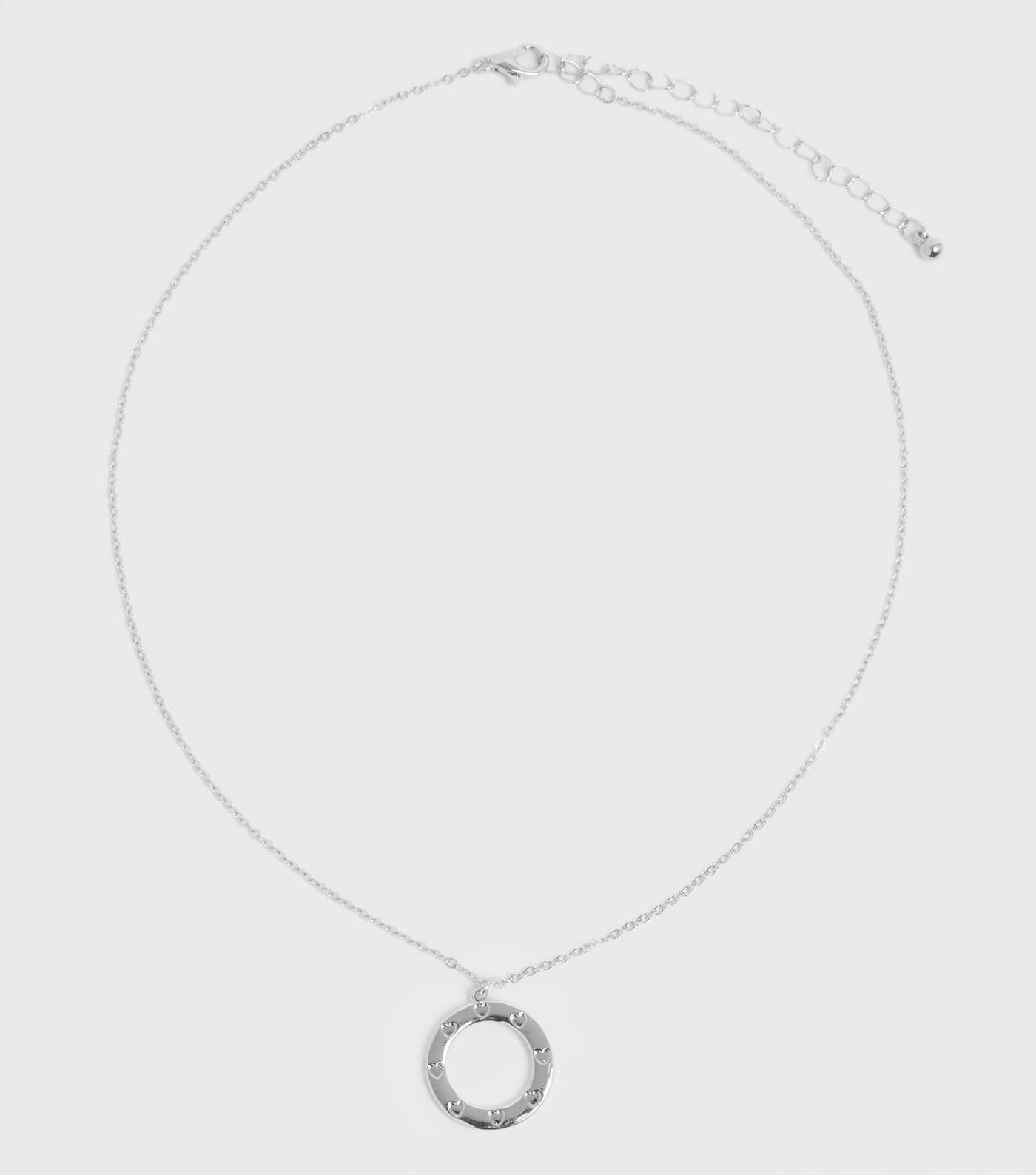 Silver Heart Engraved Circle Pendant Necklace