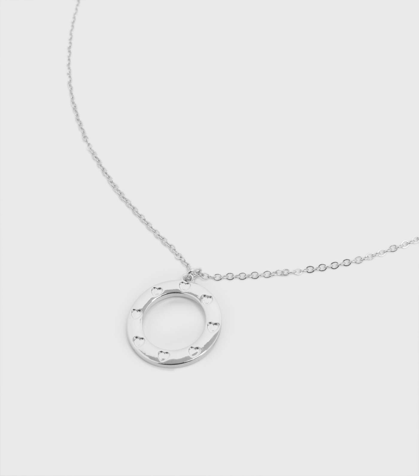 Silver Heart Engraved Circle Pendant Necklace Image 3