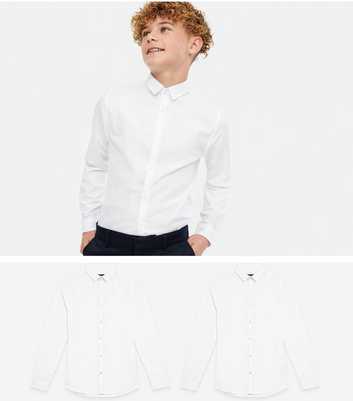 Boys 2 Pack White Poplin Long Sleeve Shirts