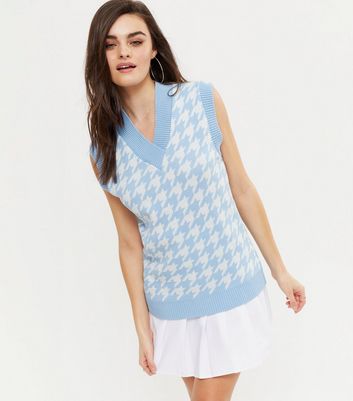QUIZ Blue Dogtooth Knit Vest Jumper 