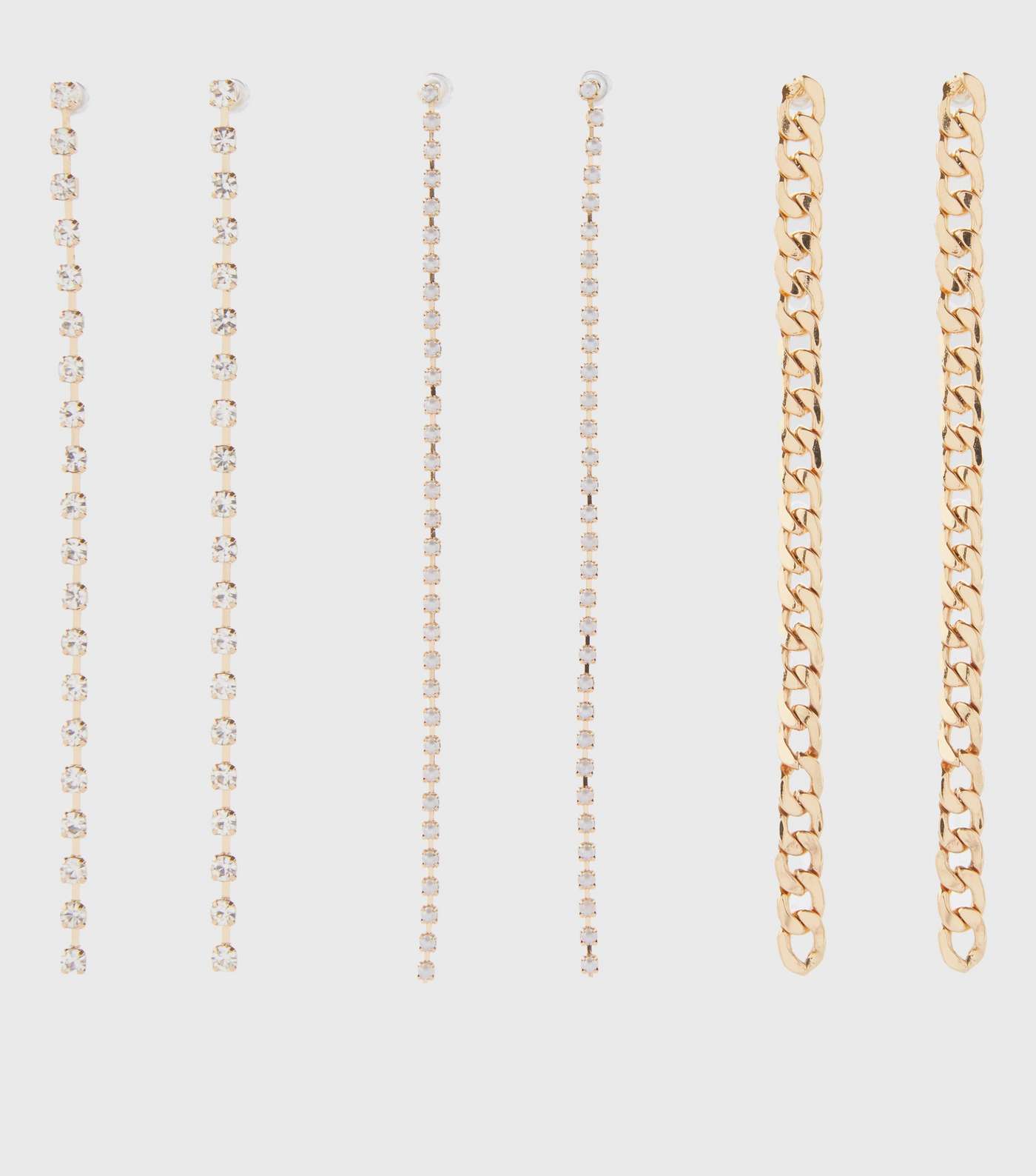 3 Pack Gold Diamanté Chain Drop Earrings