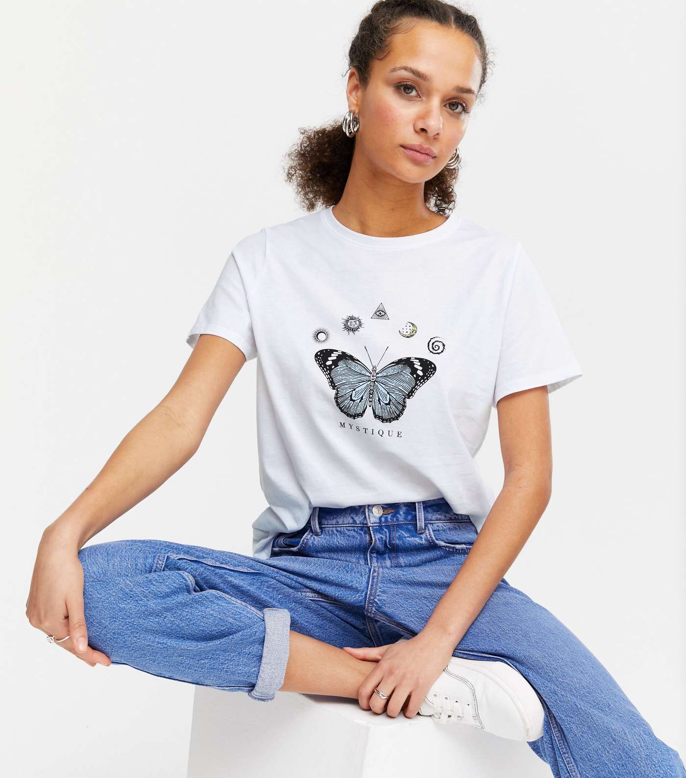 White Cosmic Butterfly Mystique Logo T-Shirt 