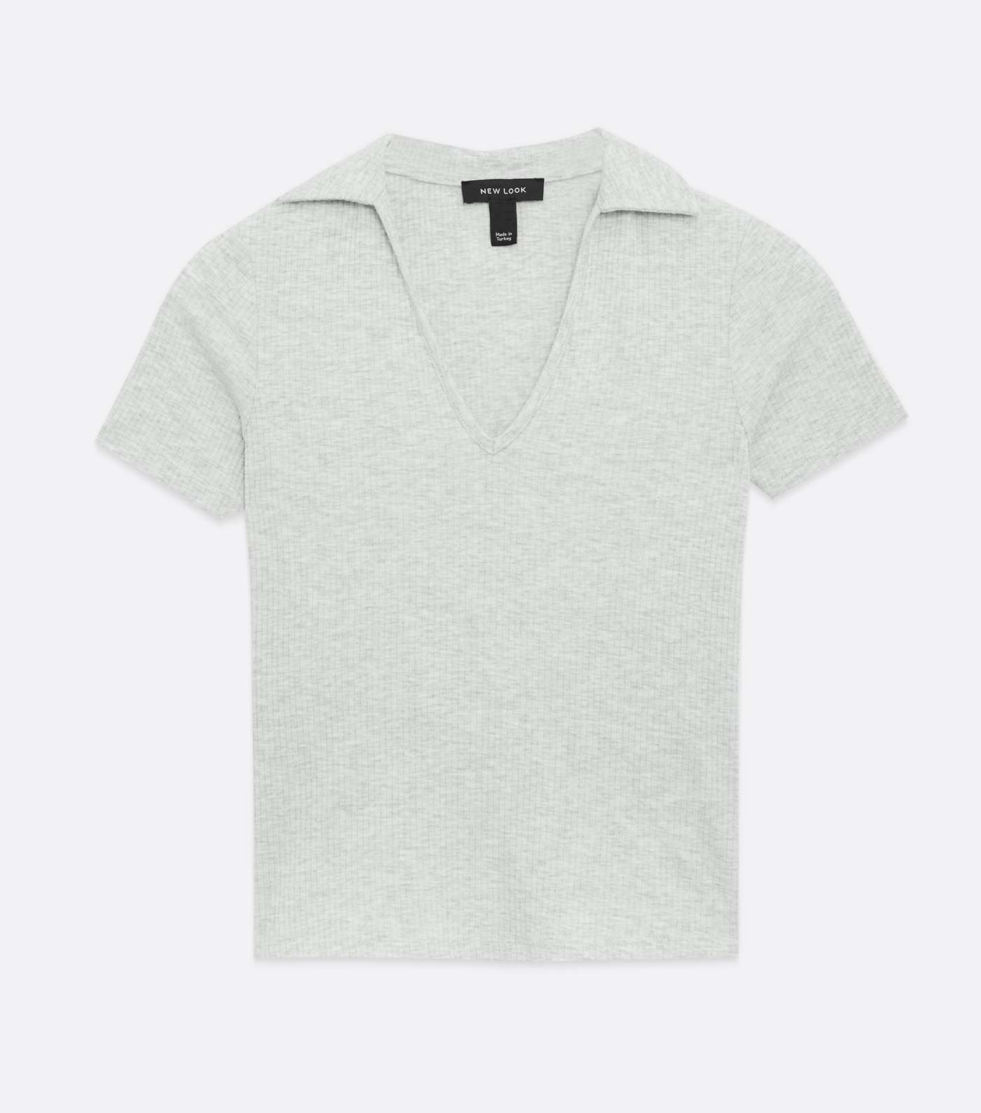 Grey Collared V Neck Short Sleeve T-Shirt Image 5