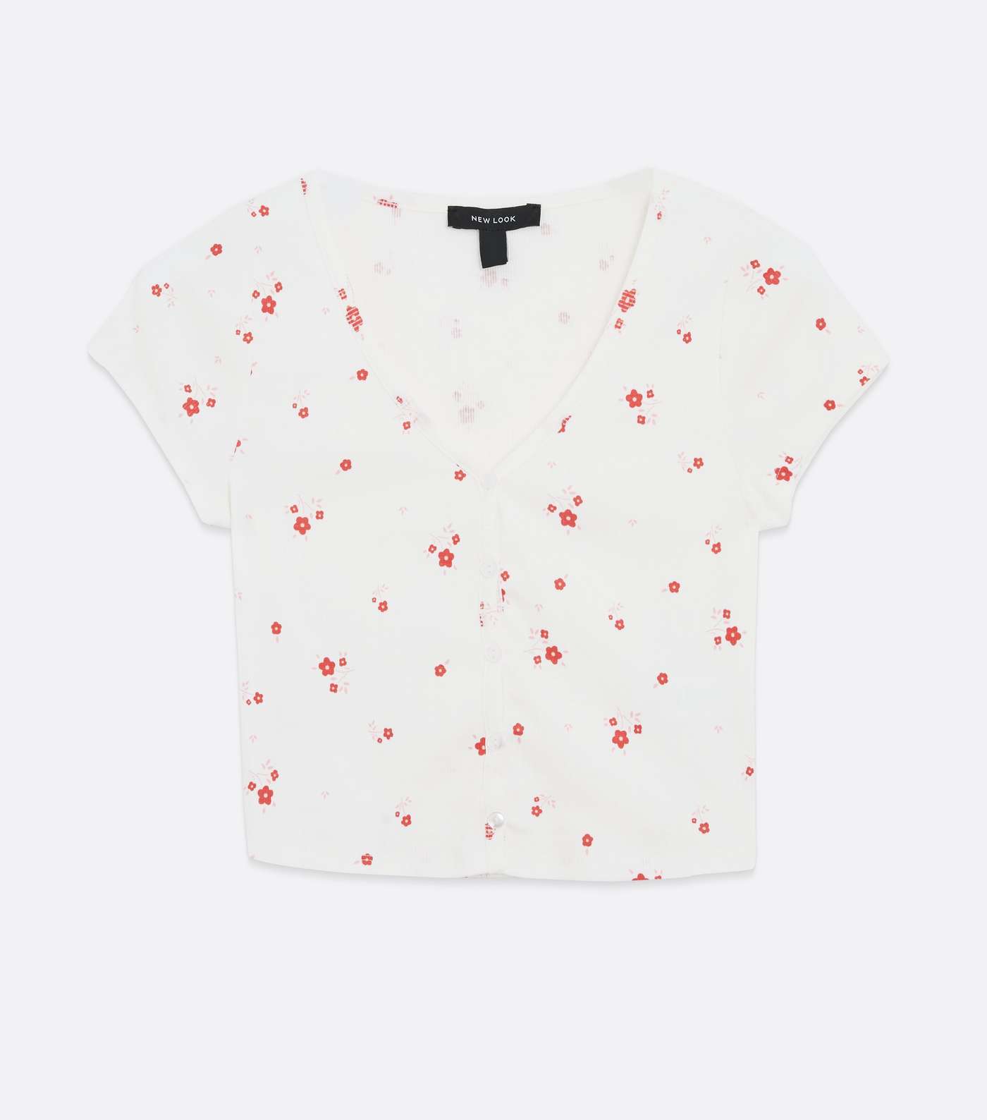 White Ditsy Floral Button Up T-Shirt Image 5