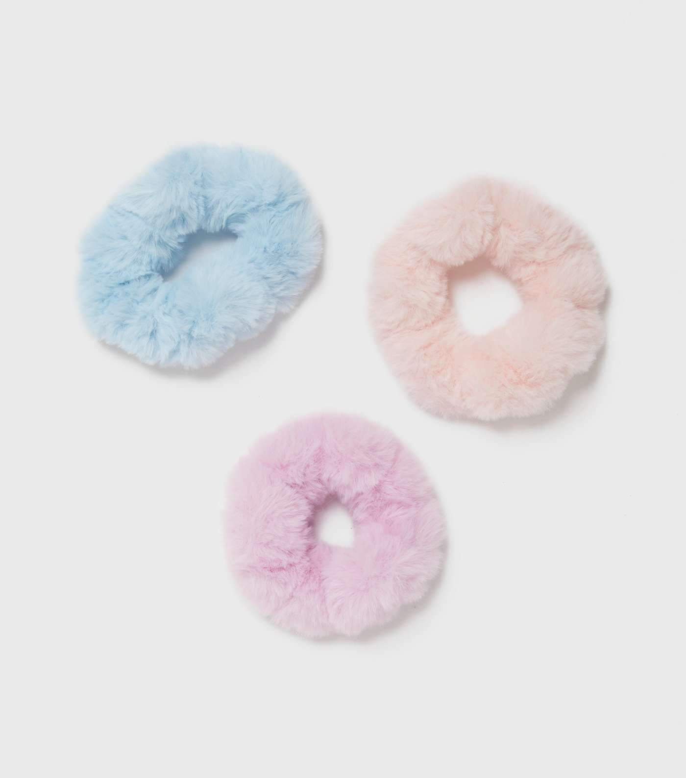 Girls 3 Pack Blue Pink and Coral Fluffy Faux Fur Mini Scrunchies