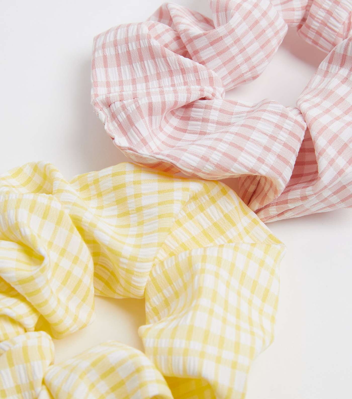 Girls 2 Pack Yellow and Pink Gingham Scrunchies Image 2