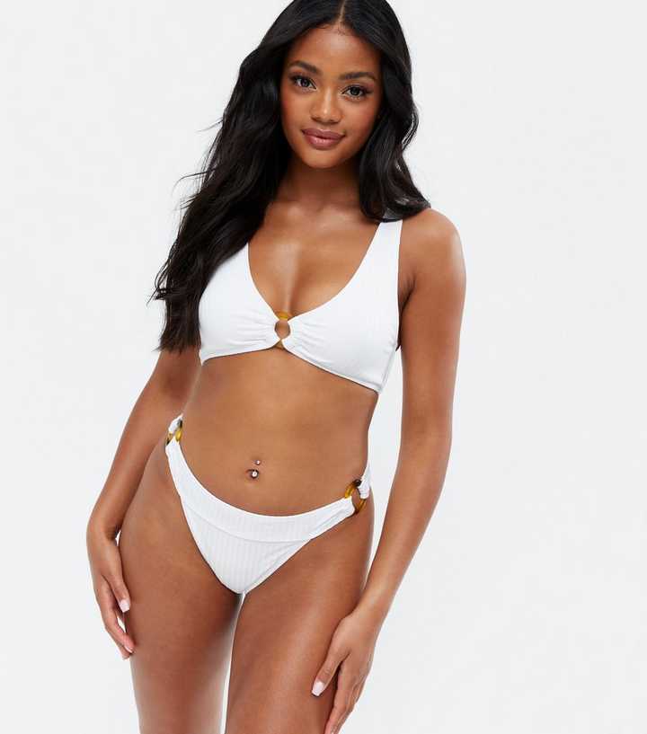 Vero Moda White Ribbed Bikini Top | New