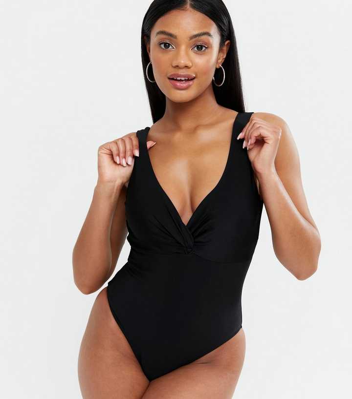 Black Plunge Swimsuit | New Look