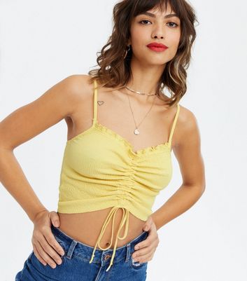 Pale Yellow Shirred Ruched Crop Cami | New Look