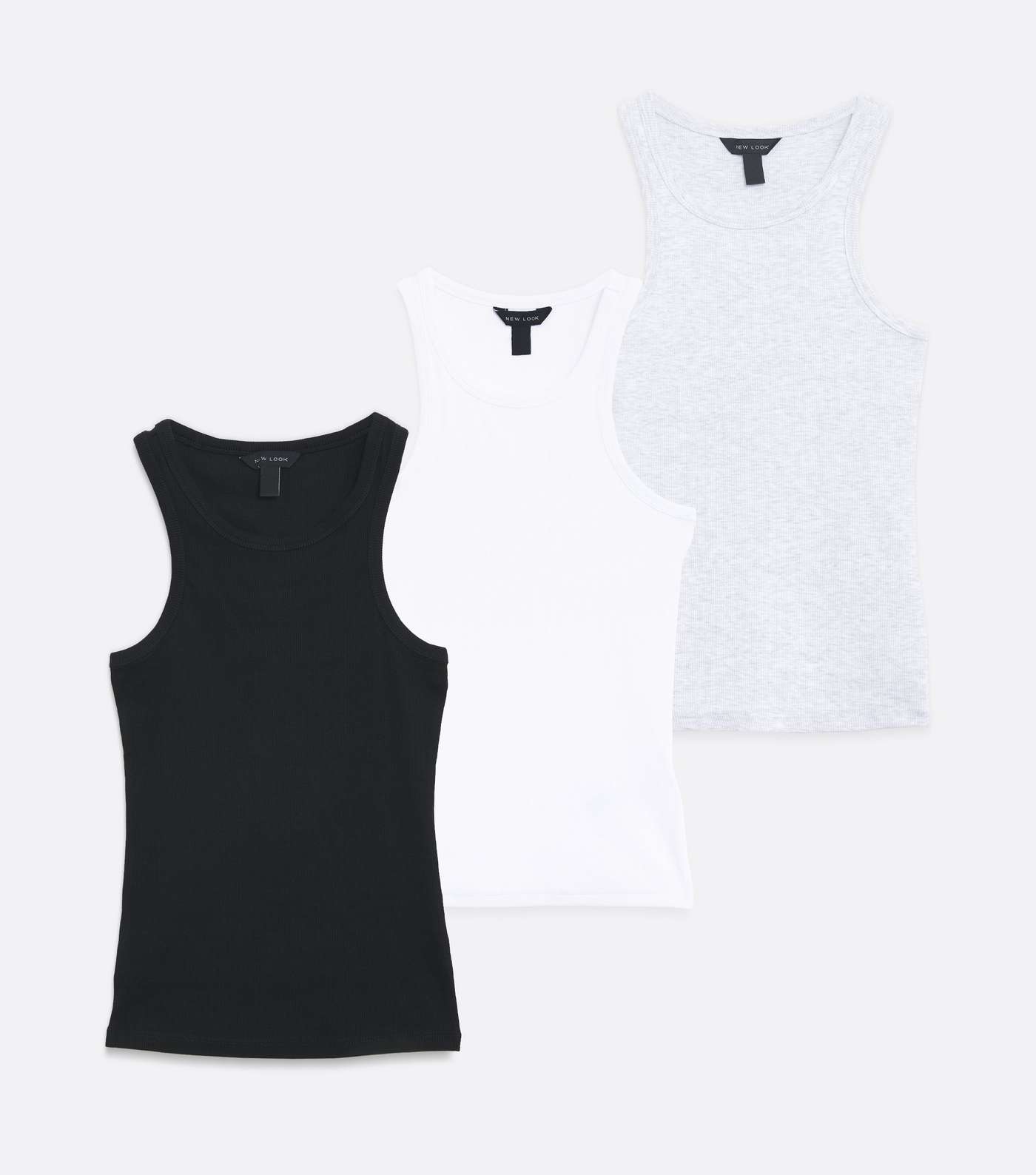 3 Pack Black White and Grey Ribbed Racer Vests Image 5