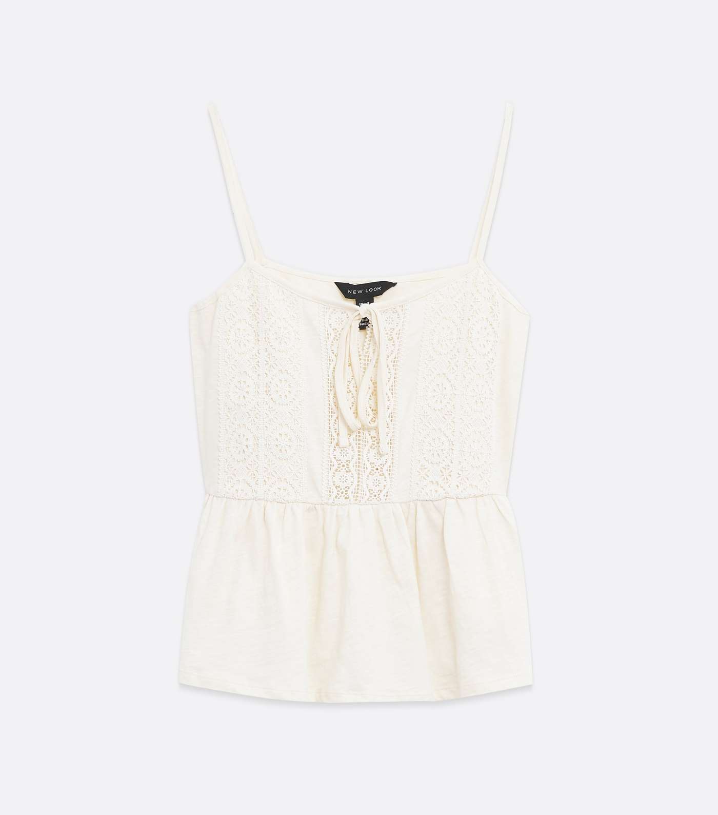 Off White Lace Tie Front Peplum Cami Image 5