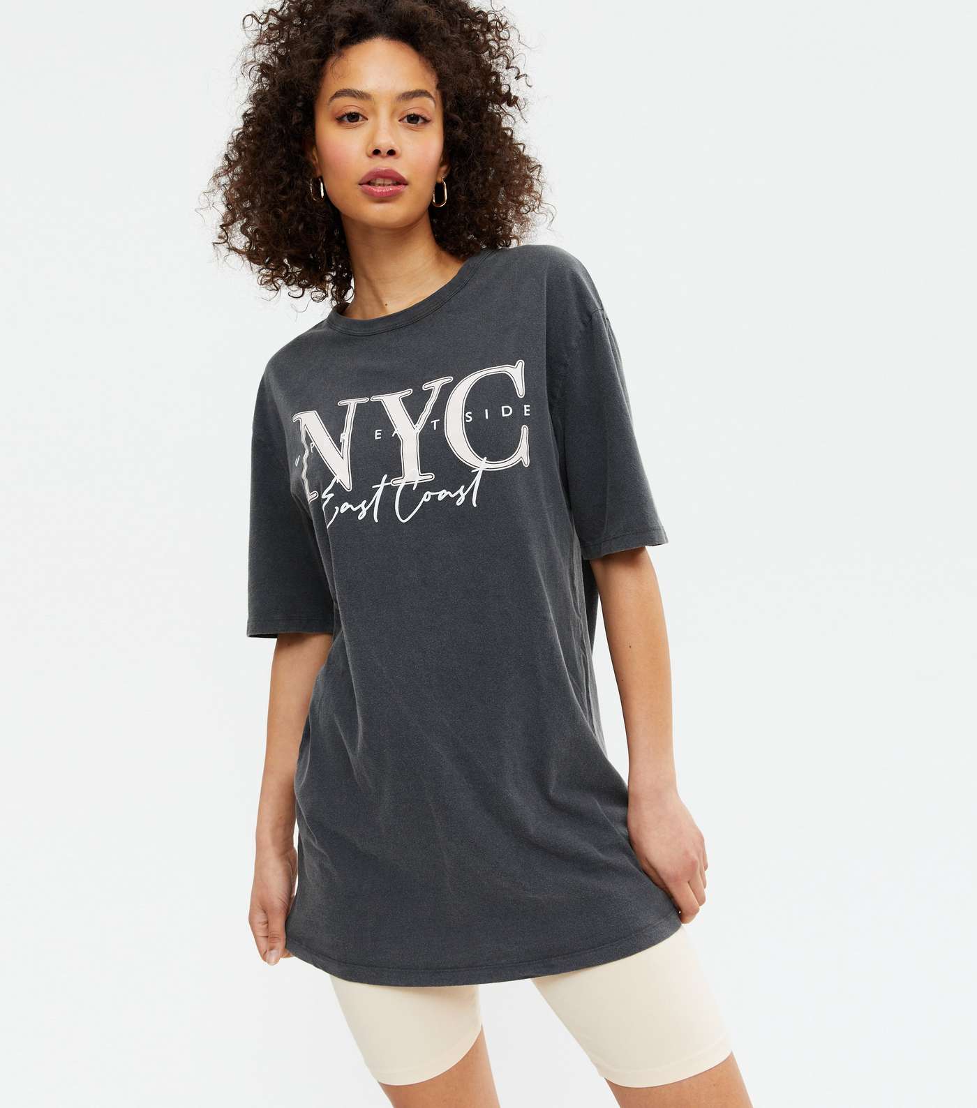 Tall Dark Grey NYC Logo Acid Wash Oversized T-Shirt Image 2