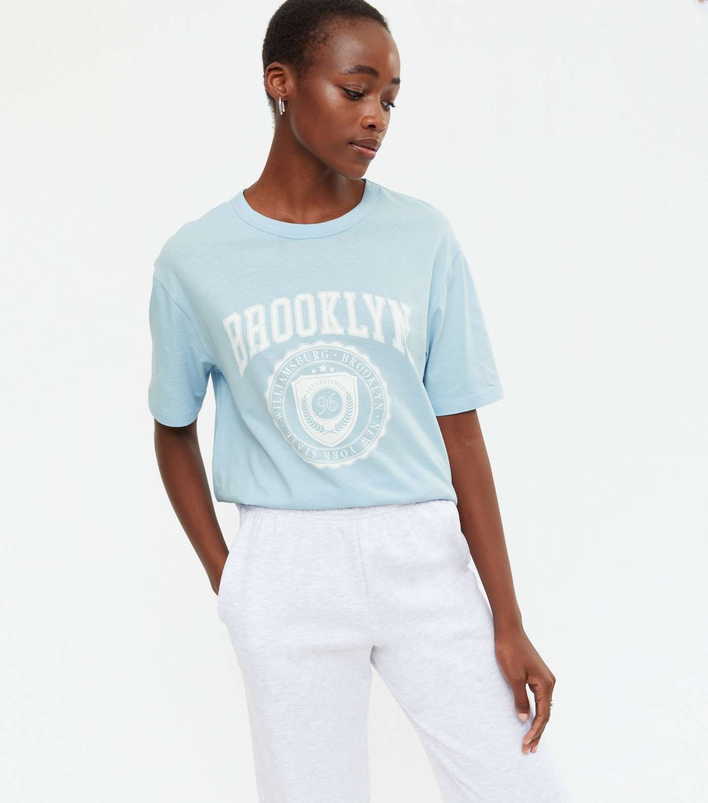 Tall Pale Blue Brooklyn Logo Oversized T-Shirt Image 2
