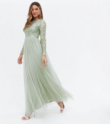 Maya Green Long Maxi Dress | New Look