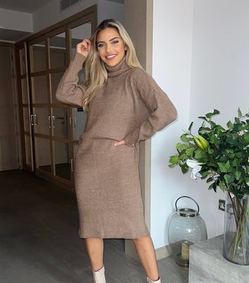 Urban Bliss Light Brown Roll Neck Jumper Dress New Look