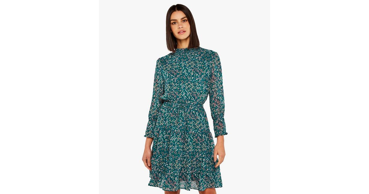 Apricot Green Floral High Neck Dress New Look