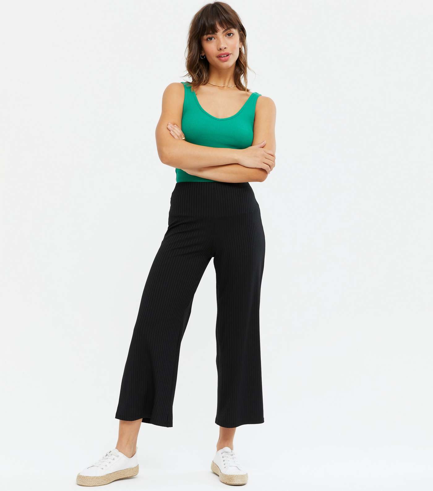 Black Ribbed Crop Trousers