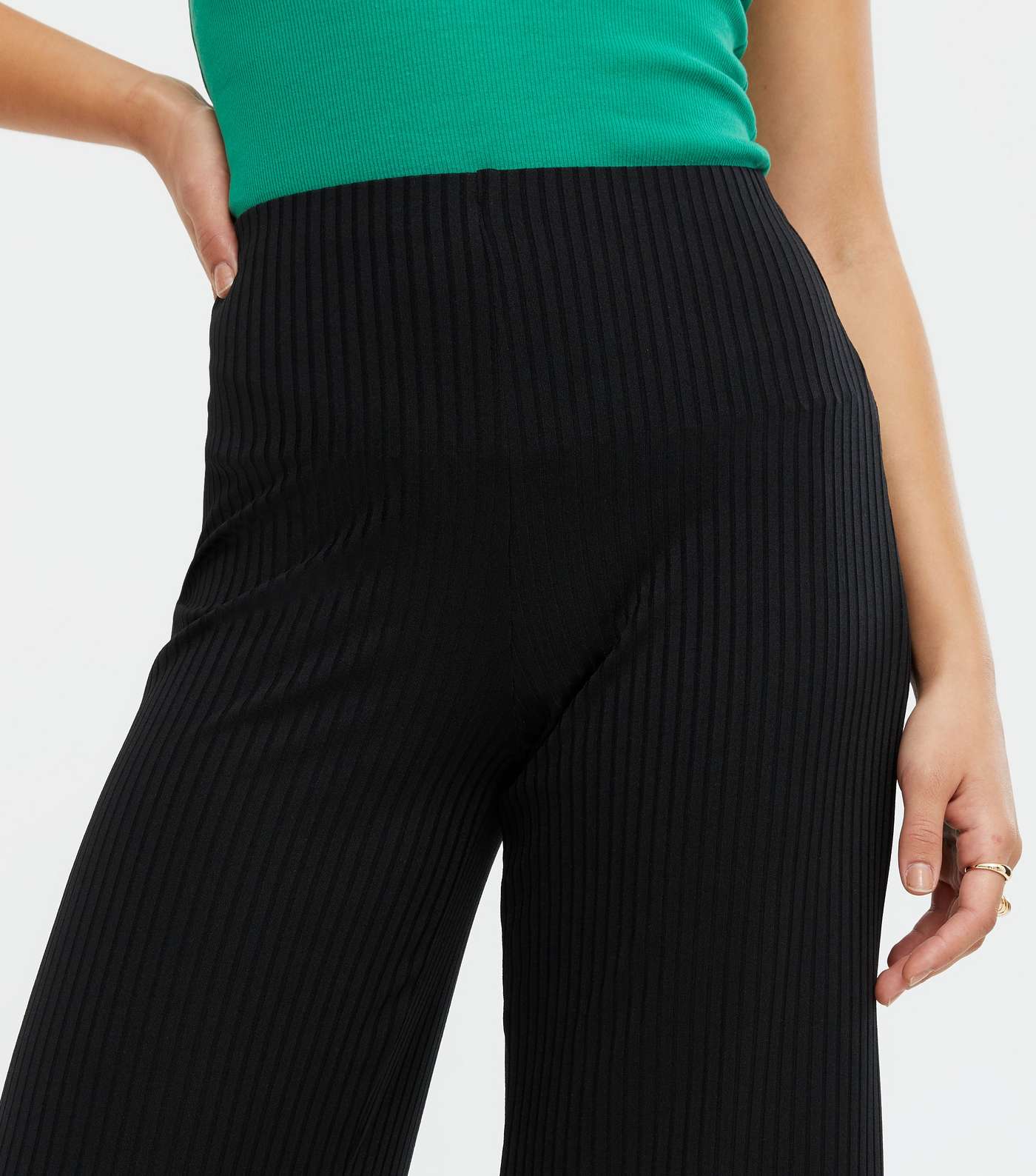 Black Ribbed Crop Trousers Image 3