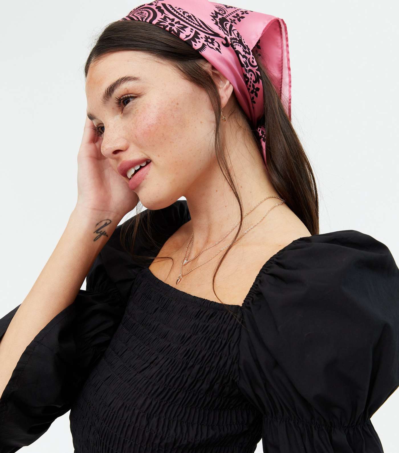 Pink Paisley Satin Bandana Headscarf