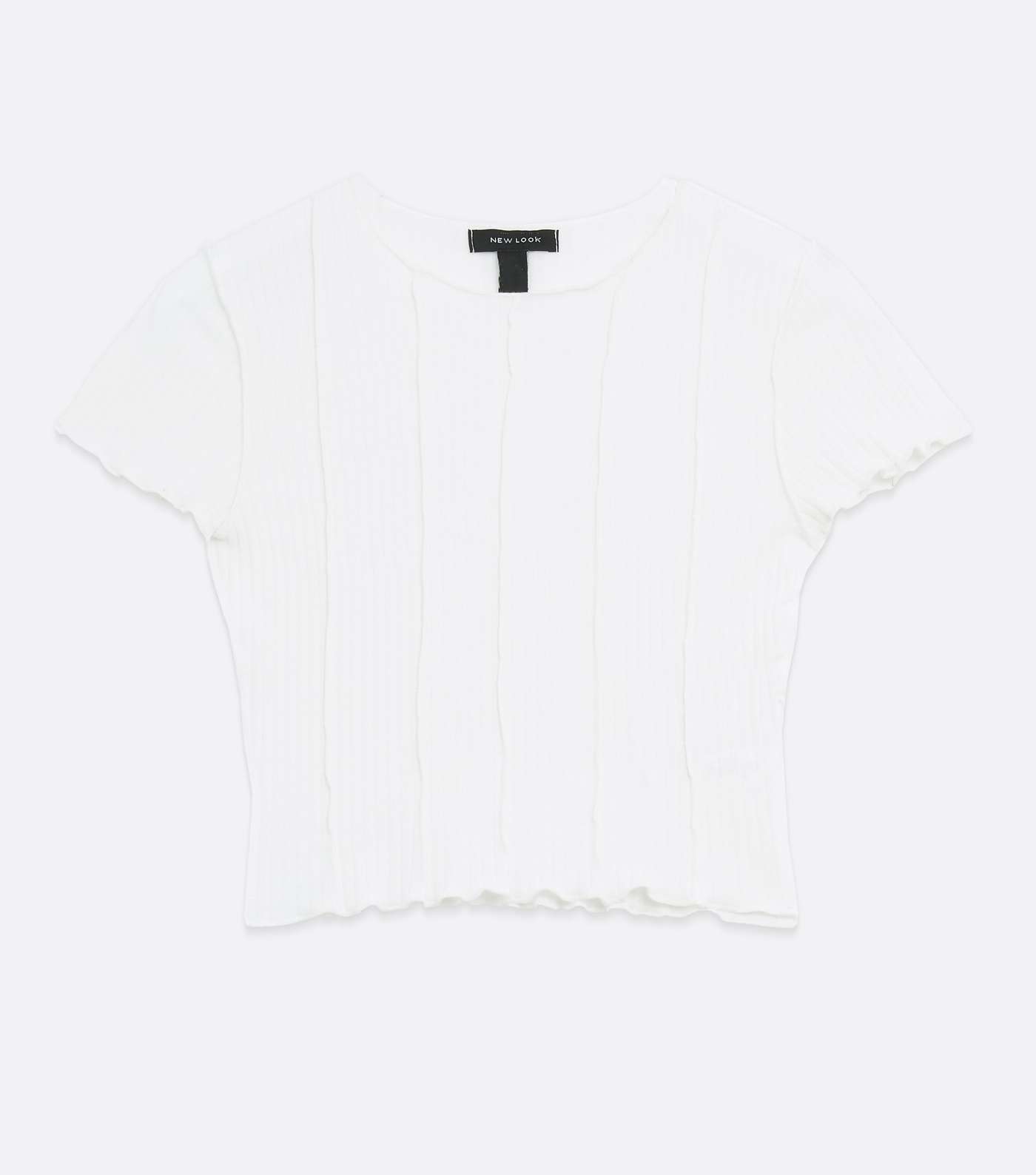 White Ribbed Exposed Seam T-Shirt Image 5