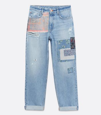 blue patch work jeans