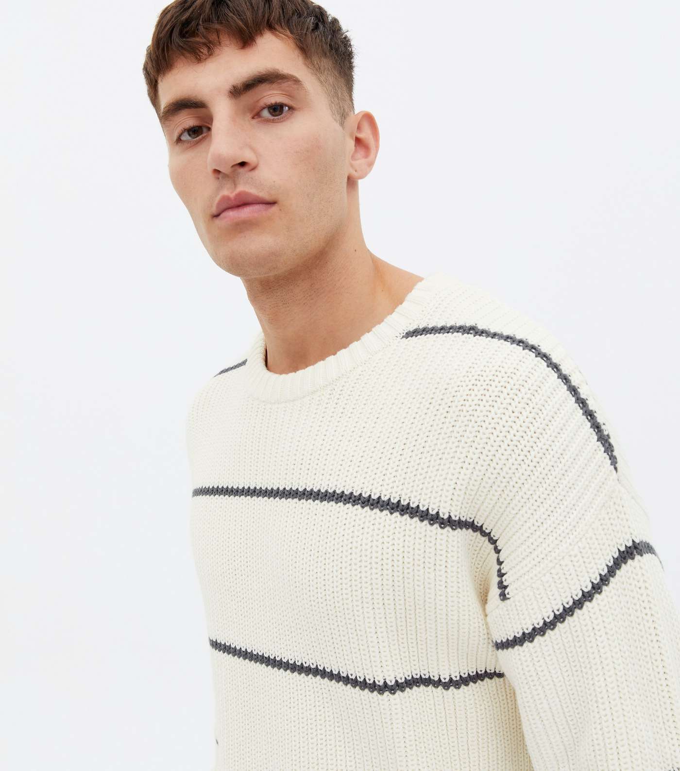 Off White Stripe Ribbed Relaxed Fit Jumper Image 3