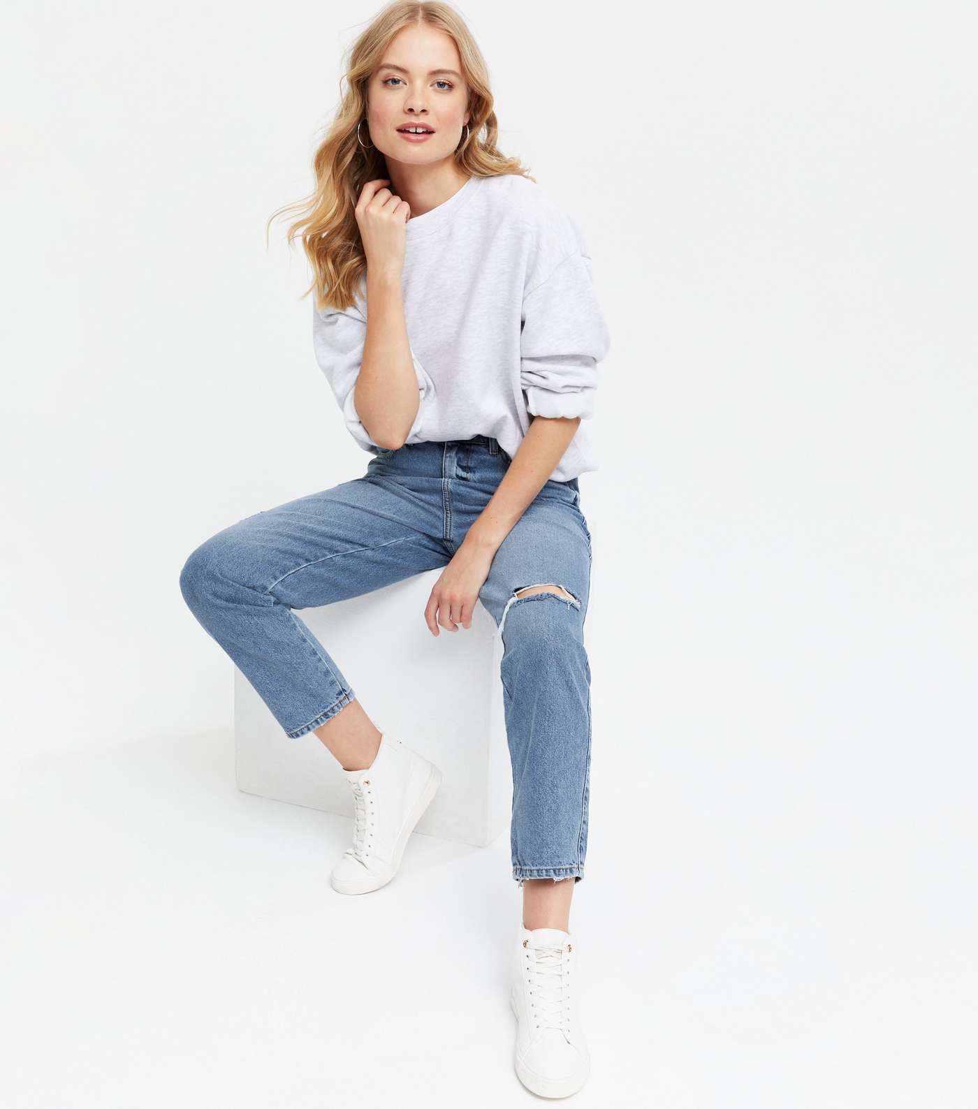 Blue Ripped Low Rise Ankle Grazing Boyfriend Jeans Image 2