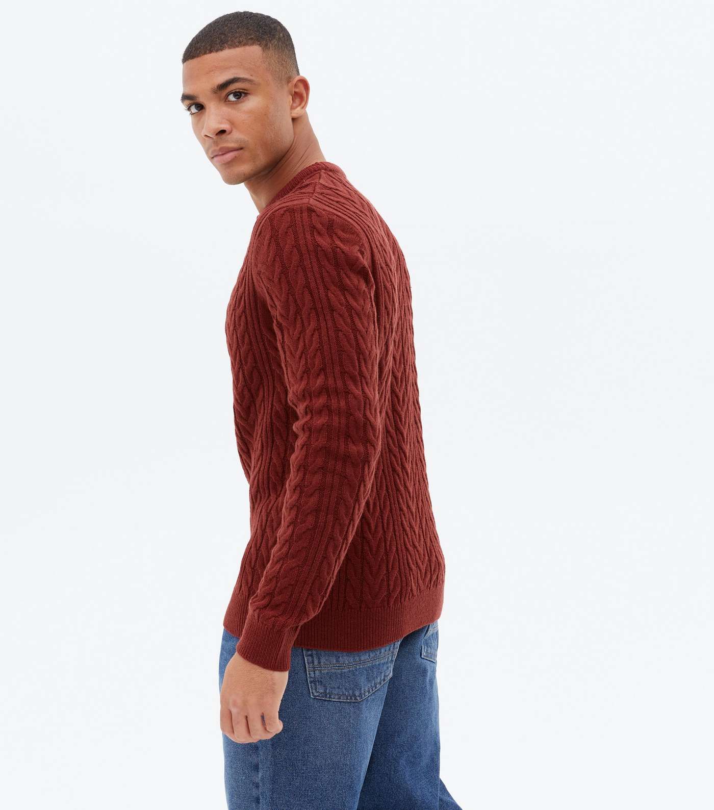 Rust Cable Knit Crew Jumper Image 4