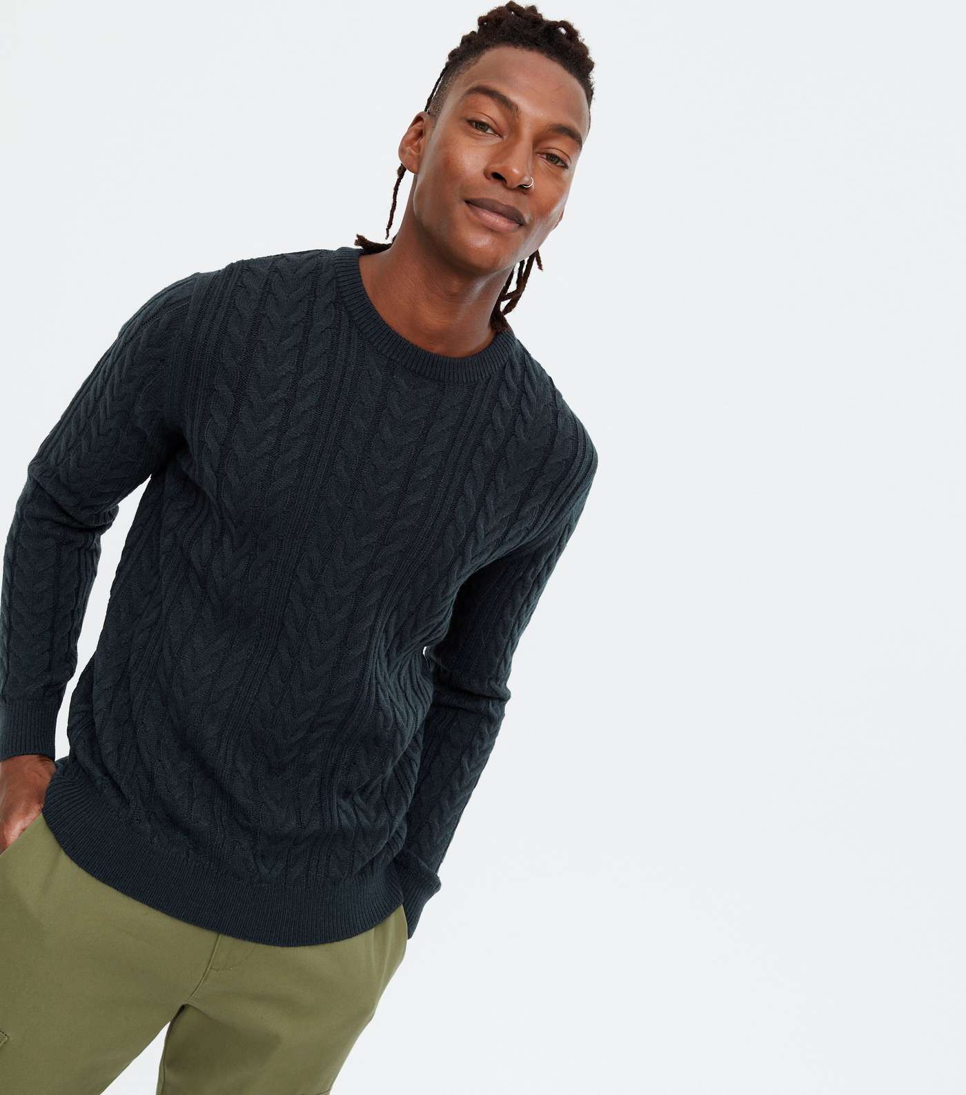 Navy Cable Knit Crew Jumper Image 2