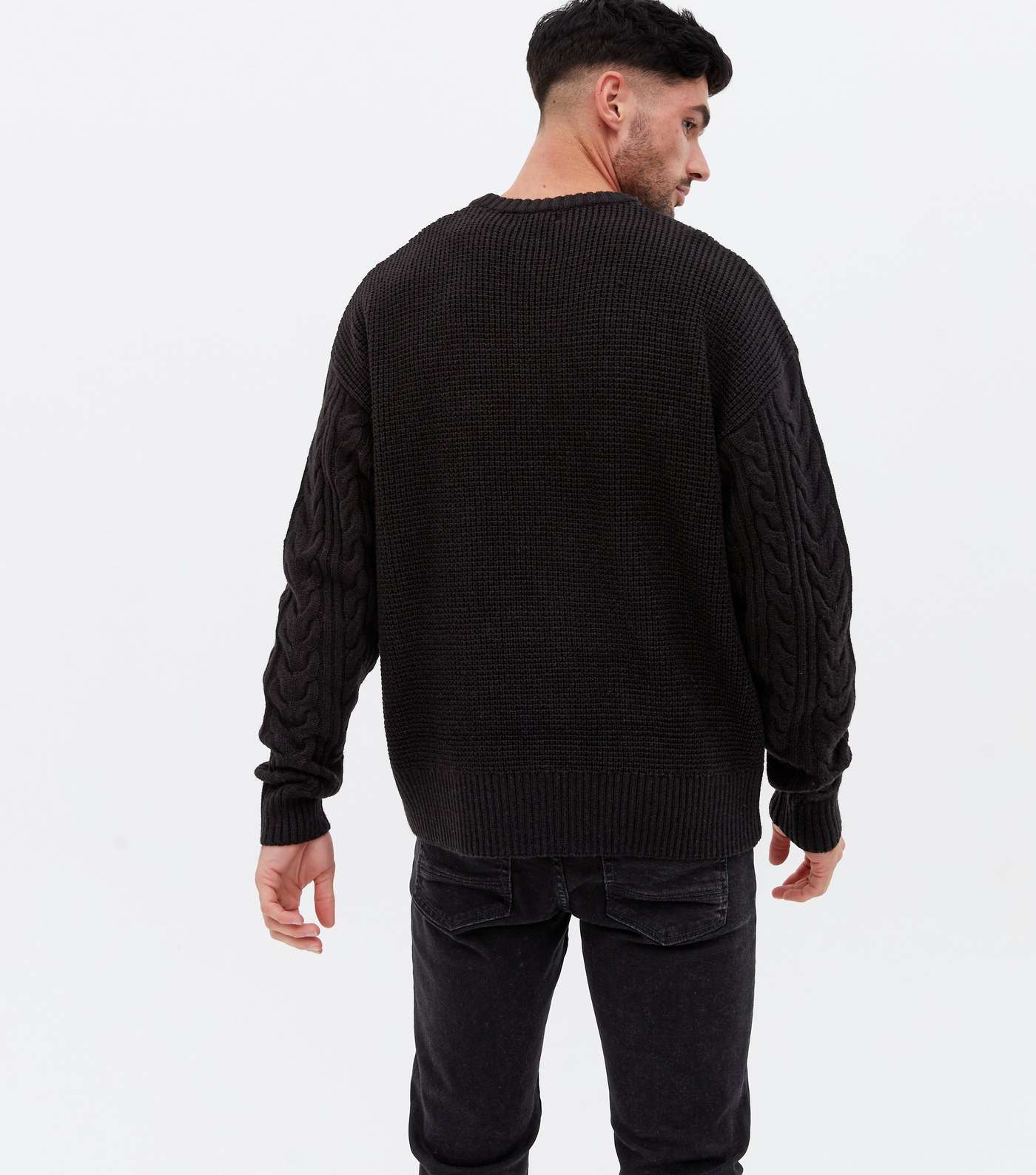 Black Cable Knit Relaxed Fit Crew Jumper Image 4