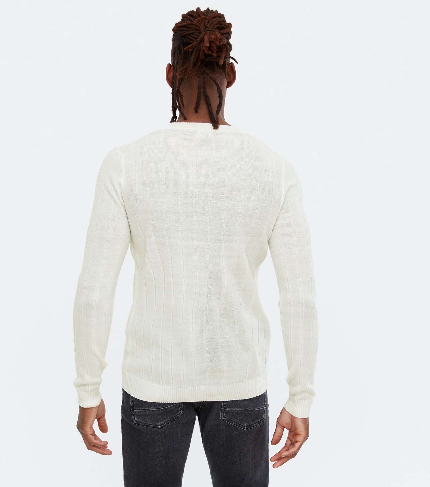 Off White Ribbed Fine Knit Muscle Fit Jumper Image 4
