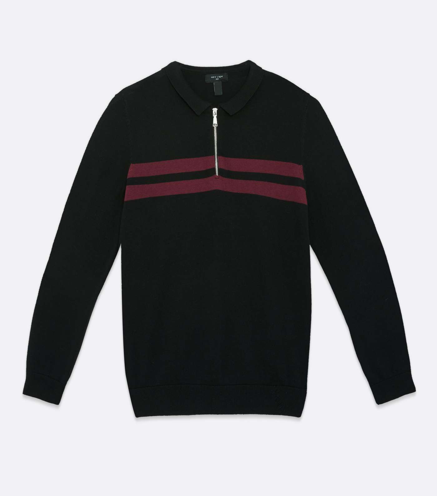 Black Stripe Fine Knit Zip Polo Shirt Image 5