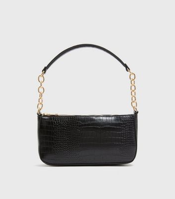 Damen Accessoires Black Faux Croc Chain Shoulder Bag