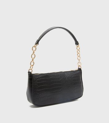 Damen Accessoires Black Faux Croc Chain Shoulder Bag