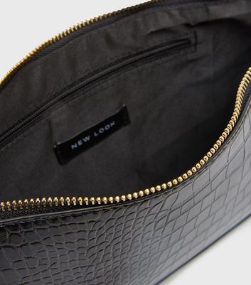 shop for Black Faux Croc Chain Shoulder Bag New Look at Shopo