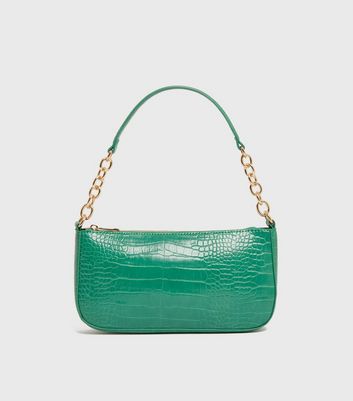 Green Faux Croc Chain Shoulder Bag New Look