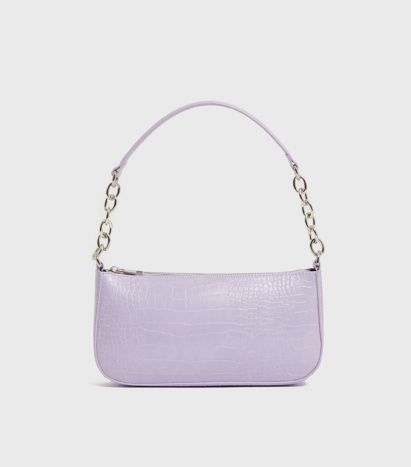 Lilac Faux Croc Chain Shoulder Bag