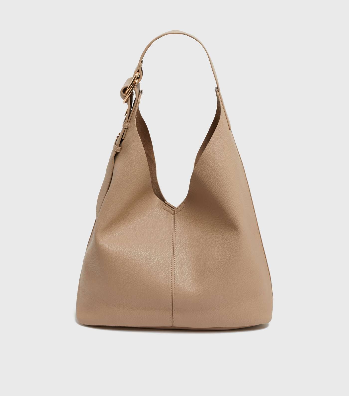 Camel Leather-Look Button Strap Tote Bag