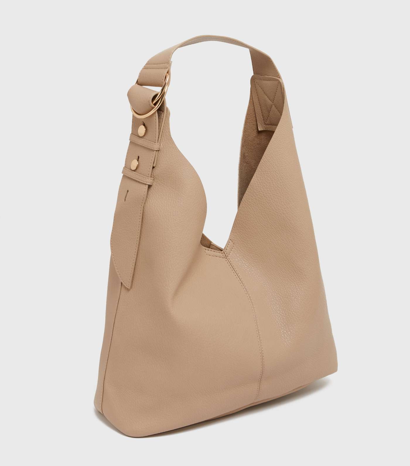 Camel Leather-Look Button Strap Tote Bag Image 3