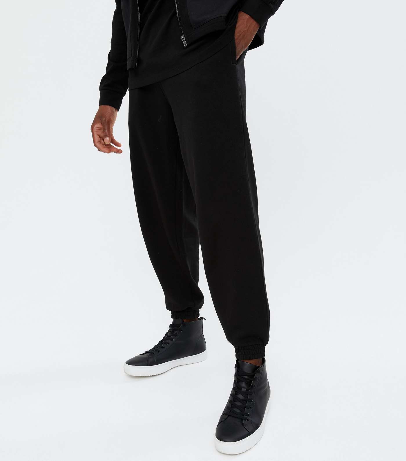 Black Jersey Relaxed Fit Joggers Image 2