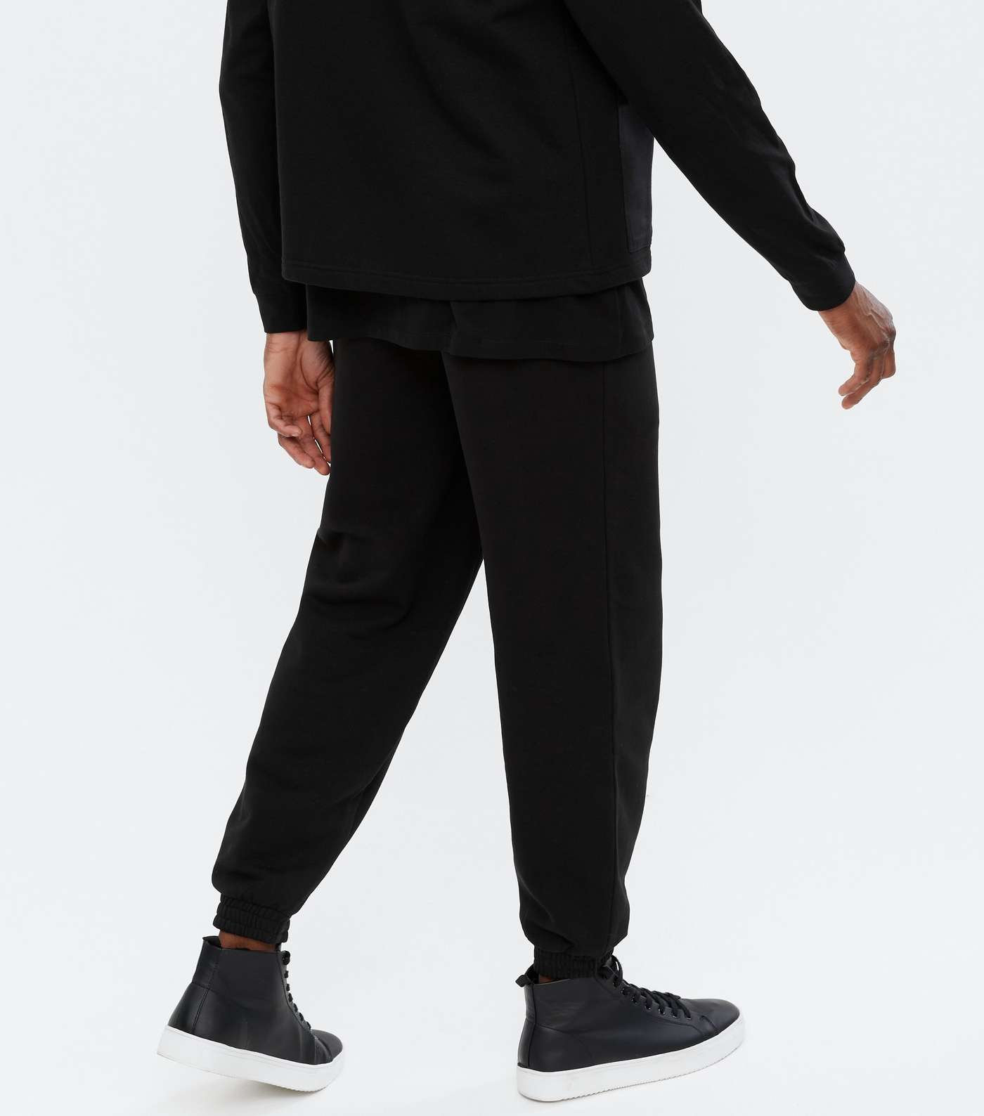 Black Jersey Relaxed Fit Joggers Image 4