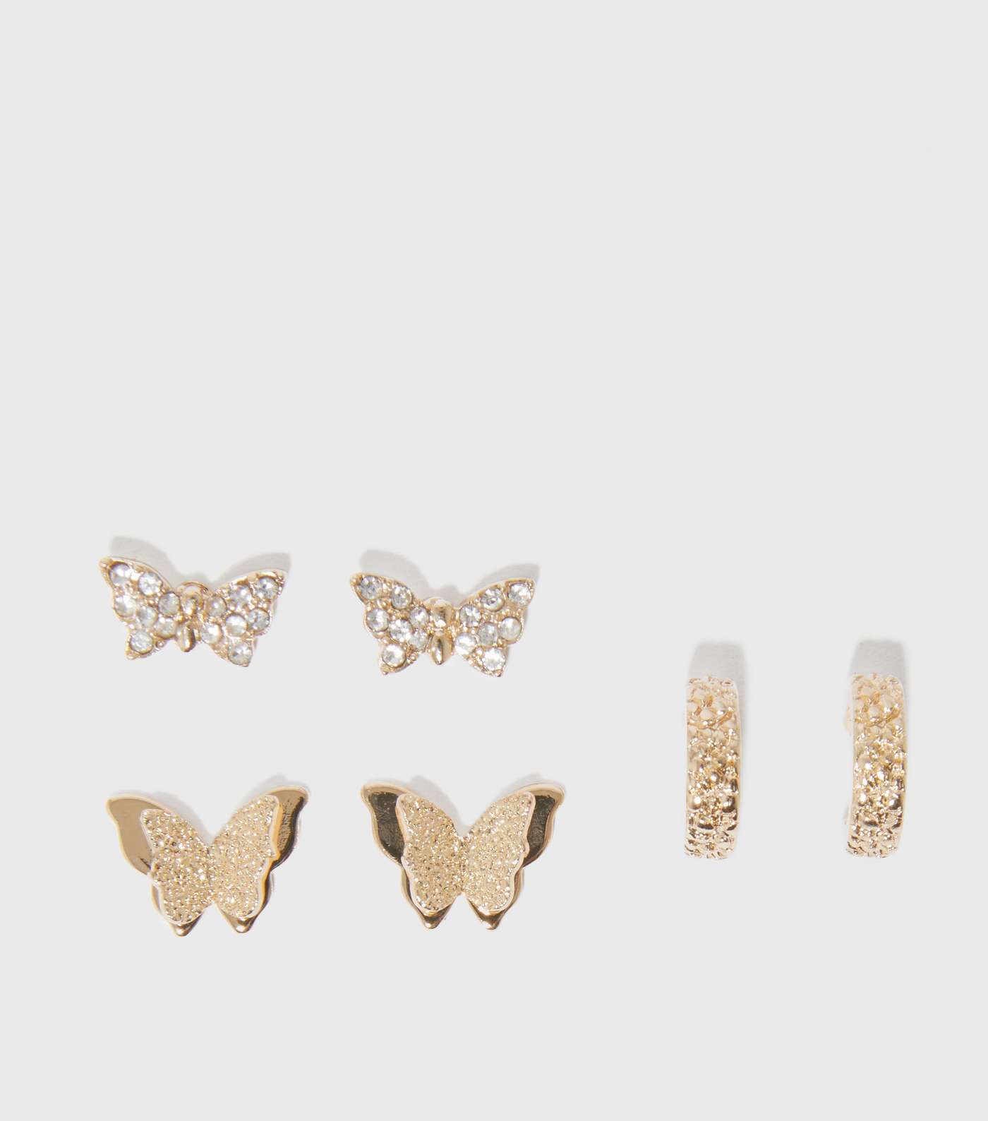 3 Pack Gold Butterfly and Hoop Stud Earrings Image 2