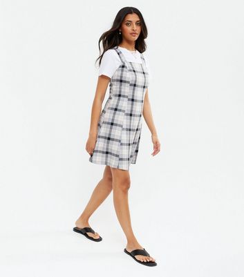 white check ruffle pinafore mini dress