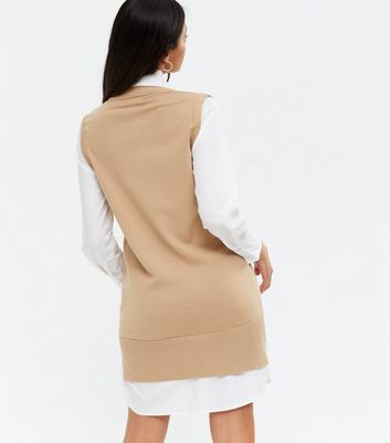 Beige jumper shirt online dress