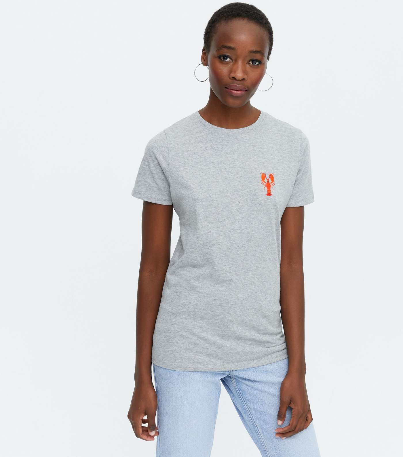 Tall Pale Grey Embroidered Lobster T-Shirt