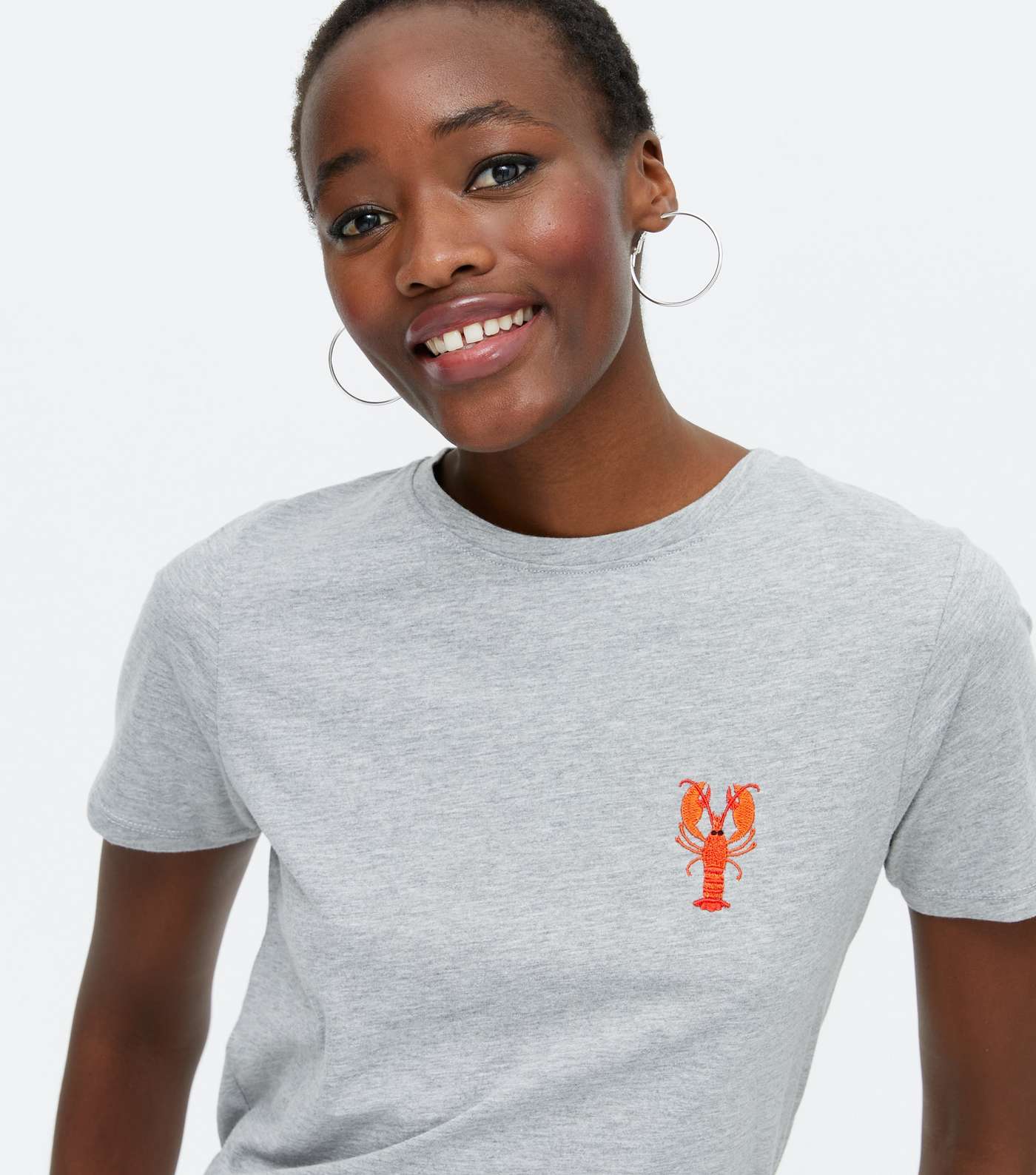 Tall Pale Grey Embroidered Lobster T-Shirt Image 3